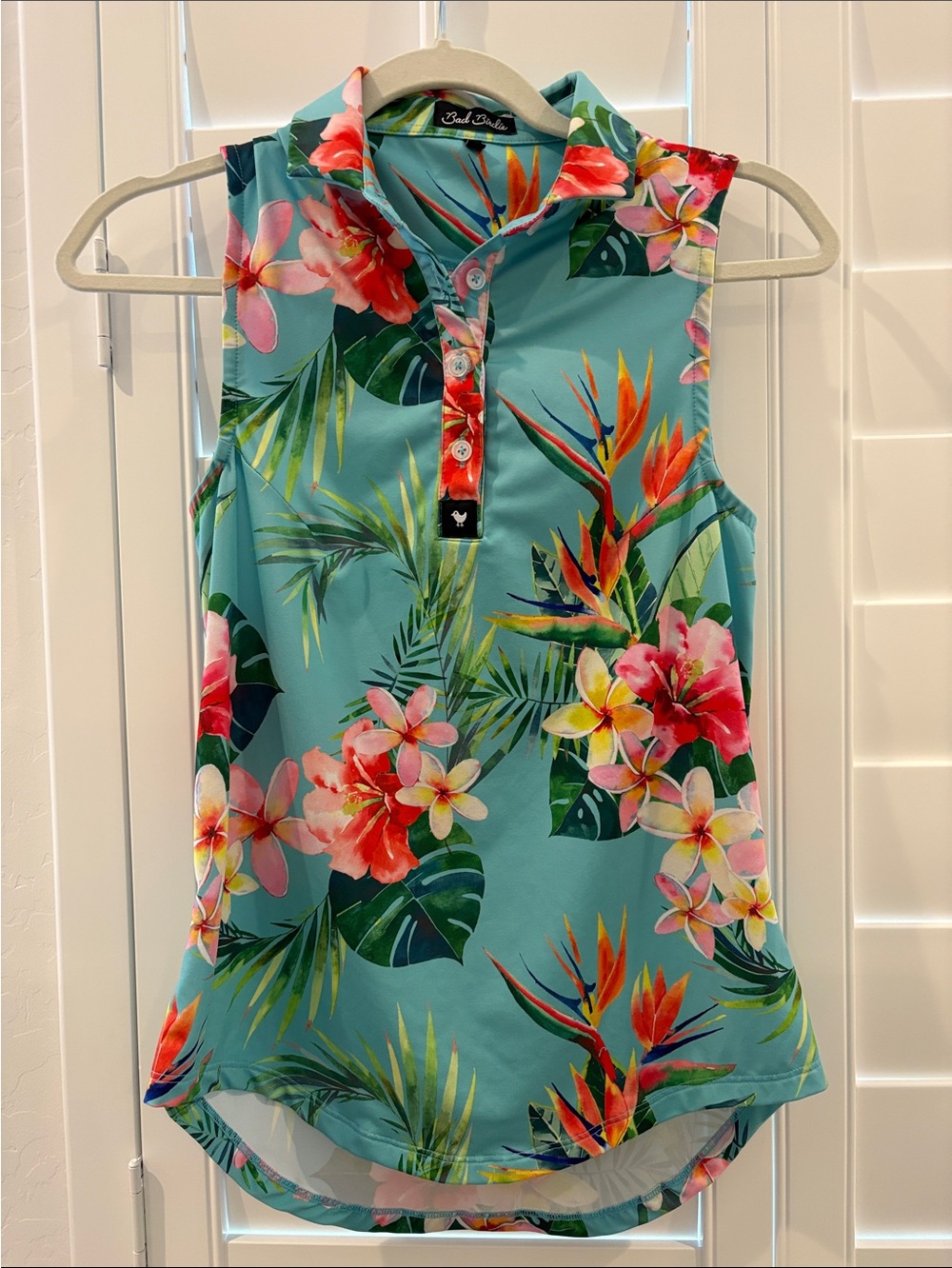 Bad Birdie Aqua Floral Sleeveless Golf Polo Tank Tropical Print